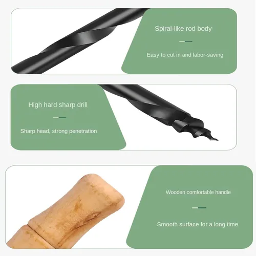 Miniatura 5 de Taladro manual de mango de madera en forma de T en espiral para carpintería, agujero de escariado, perforación, modelo de plástico