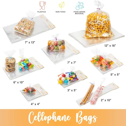 Miniatura 3 de TATTI Paquete de 100 bolsas de celofán grandes de plástico transparente de 12 x 16 pulgadas con lazos giratorios de 4 pulgadas, bolsas de plástico