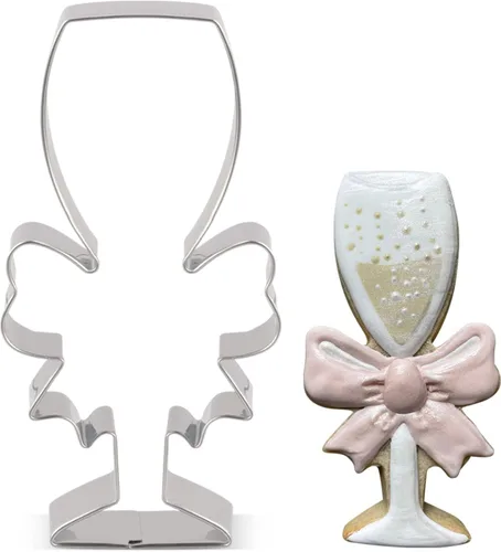 Miniatura 8 de LILIAO Cortador de galletas de copa de champán con cinta para boda/compromiso, 2.4 x 4.5 pulgadas, acero inoxidable