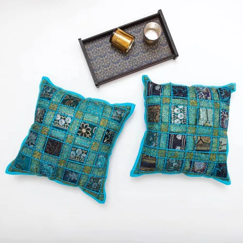 Miniatura 7 de INDACORIFY Juego de fundas de cojín surtidas de retazos, almohada de parche con cuentas hecha a mano india, almohada bohemia, funda de cojín