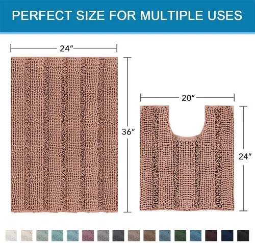 Miniatura 356 de H.VERSAILTEX Alfombras de baño para cuarto de baño, antideslizantes, tapetes de baño extragruesos, de felpilla, a rayas, alfombra de 20" x 32