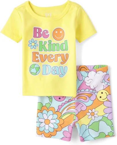 The Children's Place Conjunto de pijama de 2 piezas de camiseta y pantalones cortos de manga corta para bebés y niñas pequeñas, ajuste ceñido, 100%