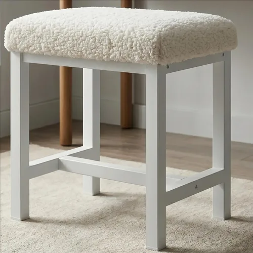 Taburete pequeño de piel sintética de peluche, bonitos taburetes de tocador con cojín, silla de maquillaje blanca para espacios pequeños, sala de
