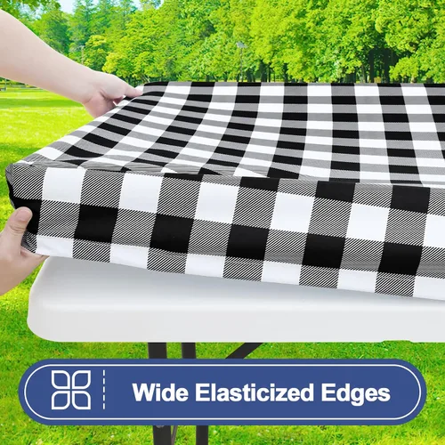Miniatura 2 de Smiry Mantel de Mesa de Picnic Paquete de 2, Manteles Ajustables Elásticos Impermeables para Mesas Rectangulares de 18 x 72 pulgadas, Mantel