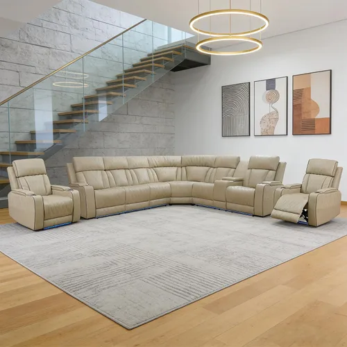Juego de sofá modular reclinable eléctrico para sala de estar, juego de sofá reclinable de cuero con luces LED / almacenamiento oculto, sofá en