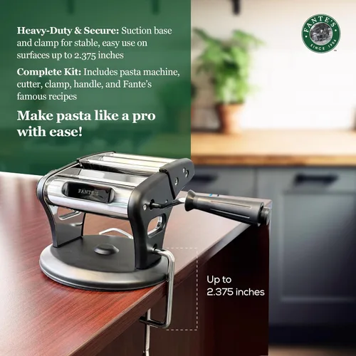 Miniatura 3 de Fante's Supreme Pasta Maker, Máquina compacta de prensa manual de fideos con base de succión antideslizante para pasta casera fresca, ravioles, Negro