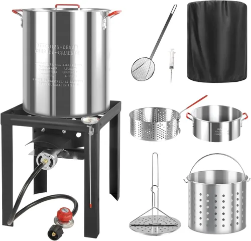 Kit de freidora de pavo para exteriores con cubierta antipolvo, ollas de 30 y 10 cuartos de galón, aluminio, freidoras con cesta y quemador, estufa