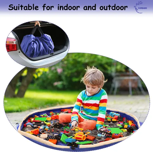 Miniatura 5 de Bolsa de almacenamiento de juguetes con cordón para Lego – Bolsa de tapete de juego, contenedor de almacenamiento de juguetes para niños con tapa
