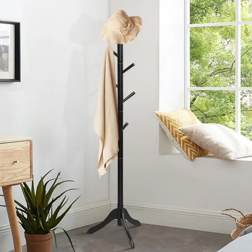 Miniatura 4 de Tangkula Perchero de madera para árbol independiente, soporte de entrada con 8 ganchos, altura ajustable, perchero para el hogar, oficina, pasillo