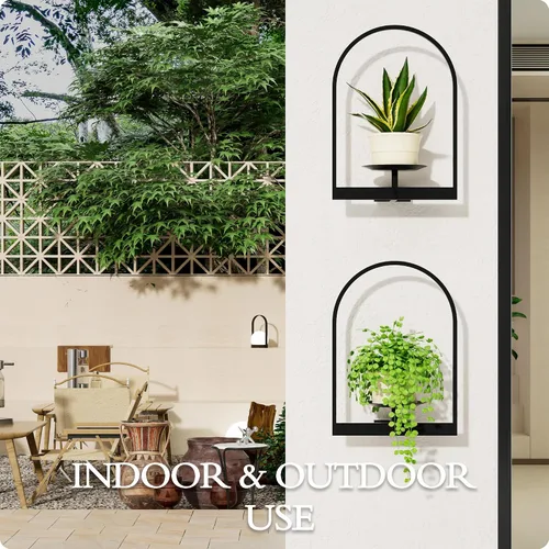 Miniatura 3 de Soporte para plantas de pared de metal negro, paquete de 2 soportes para plantas montados en la pared y soportes colgantes para macetas