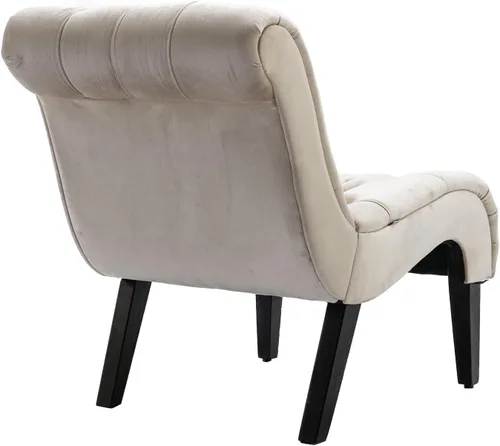 Miniatura 9 de Modern Velvet Armless Accent Living Room Chair,Upholstered Fabric Button Comfortable Leisure Chair with Wooden Legs for Bedroom,Office (Beige Velvet)