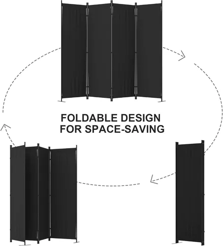 Miniatura 6 de Divisor de habitación, pantalla de privacidad plegable de 4 paneles, separación portátil de 88 pulgadas con 3 pies de metal, divisores de habitación