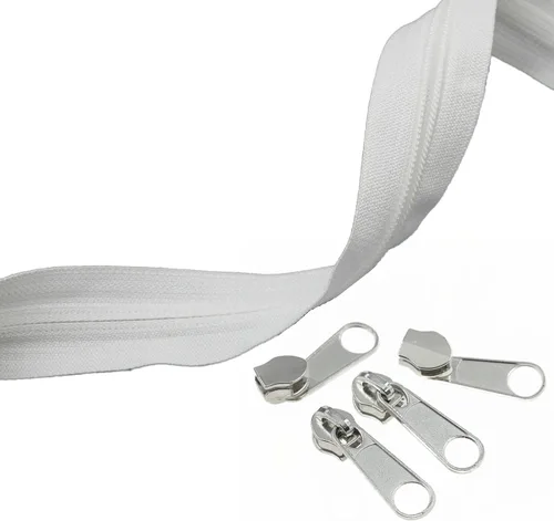 Miniatura 3 de Leekayer The Yard - Cremalleras de bobina de nailon blanco #5 a granel de 10 yardas con 25 deslizadores plateados para costura DIY bolsa