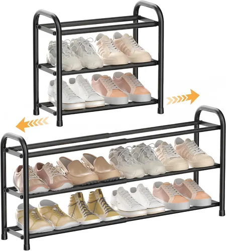 Miniatura 9 de ENJOYBASICS Zapatero ampliable, estante de zapatos ajustable de 2 niveles para clóset, zapatero de metal negro independiente para guardar zapatos
