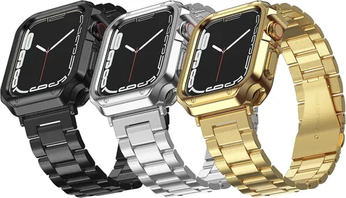 Paquete de 3 correas diseñadas para Apple Watch, correa de pulsera para i-Watch Series 9 8 7 6 5 4 3 2 1 SE, cadena de metal de acero inoxidable con