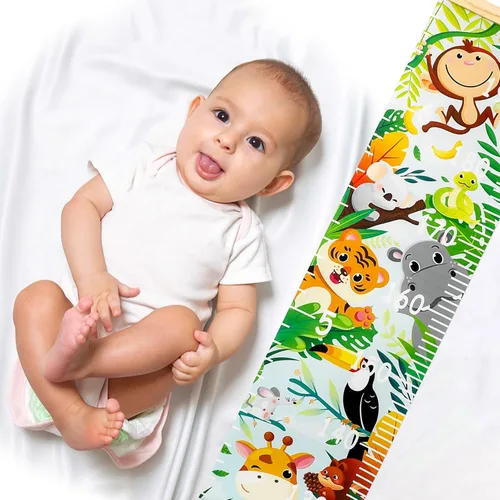 Miniatura 7 de HIFOT Tabla de crecimiento para niños, tabla de medición de altura, reglas de lona de animales de la selva para colgar en la pared para decoración