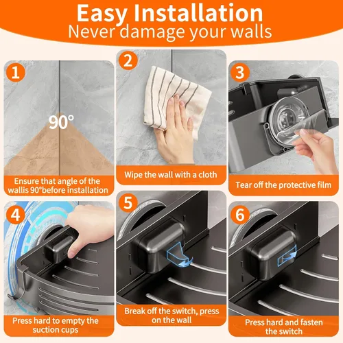 Miniatura 7 de Soporte de ducha con ventosa, estante de ducha extraíble sin perforaciones con barra de toalla y ganchos portátiles, organizador de aluminio a