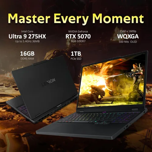Miniatura 3 de Lenovo Legion 5 15.1" OLED WQXGA 165Hz Gaming Laptop, Intel Ultra 9 275HX, GeForce RTX 5070 8GB GDDR7, 16GB DDR5, 2TB de almacenamiento