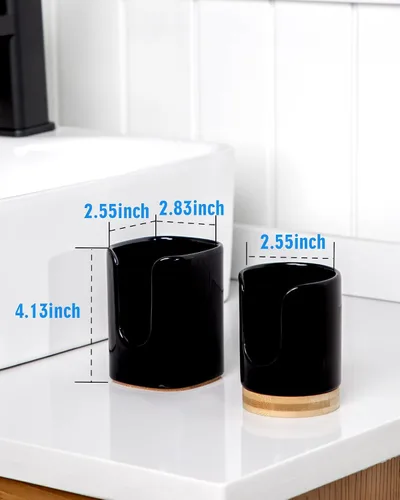 Miniatura 4 de Dispensador de tazas de baño cuadrado de cerámica de 5 onzas para niños y embarazo, soporte de papel desechable para enjuague bucal en encimera
