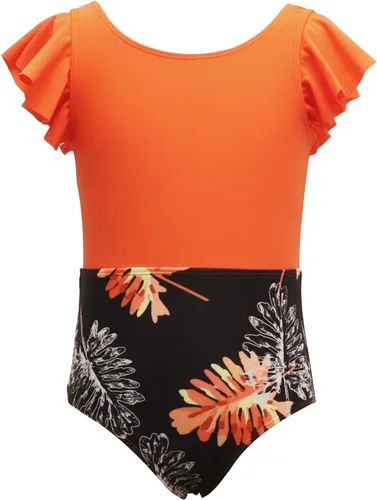 Trajes de baño de una pieza para adolescentes y niñas, con volantes en el pecho, para niñas, adolescentes y niñas (color naranja, 5-6 años)