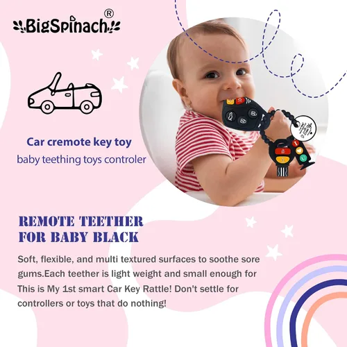 Miniatura 3 de BIGSPINACH Llaves de dentición para bebés, juguetes de 6 a 12 meses, juego combinado de mordedor gótico para automóvil, controlador remoto