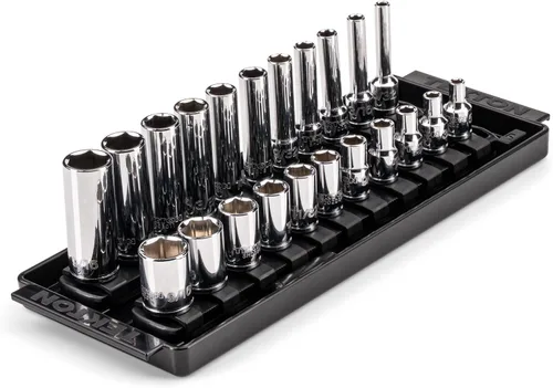 Miniatura 10 de TEKTON Juego de llaves de vaso de 6 puntos poco profundas de 1/4 pulgadas con riel, 11 piezas (5/32 - 9/16 pulgadas) SHD90101