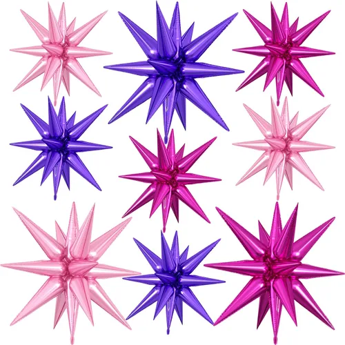 Miniatura 28 de 9 piezas de globos de estrella beige, grandes globos de papel de aluminio en forma de estrella en explosión, globos de Mylar en punta color crema