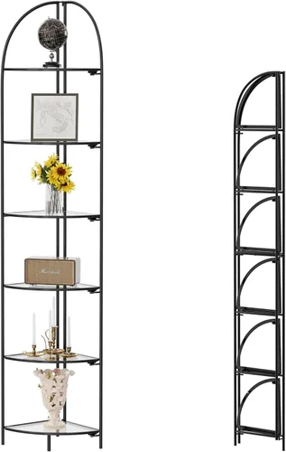 Miniatura 22 de Crofy Estante esquinero plegable de 3 niveles, soporte de esquina de metal para plantas con marco negro y estantes negros, estante de exhibición