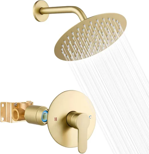 Heyalan - Juego de llave de ducha con kit de válvula, juego de cabezal de ducha tipo lluvia de 8 pulgadas y mango de baño, kit de ajuste de válvula