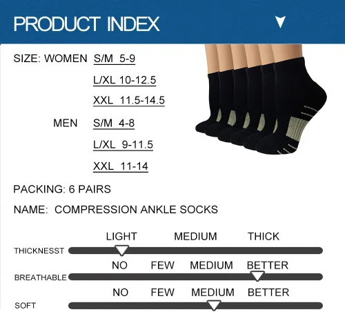 Miniatura 6 de Calcetines de compresión para fascitis plantar de cobre para hombres y mujeres 36 pares de soporte de arco calcetines tobilleros para atletismo