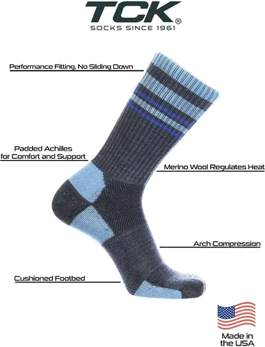 Miniatura 33 de TCK Calcetines de lana merino para hombres y mujeres para senderismo, caza, ciclismo de montaña, longitud de la tripulación para botas