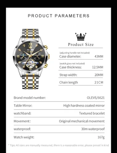 Miniatura 15 de OLEVS Reloj de pulsera automático con diseño de esqueleto para hombre, de lujo, con diamantes de lujo, de acero inoxidable, calendario, reloj