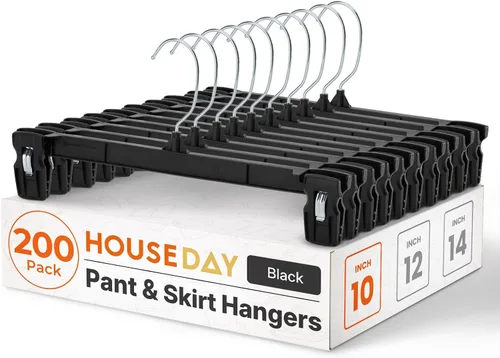 Miniatura 10 de HOUSE DAY Perchas para pantalones y faldas - Juego de 10 perchas para pantalones con clips grandes antideslizantes - Perchero para armario