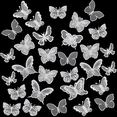 30 PCS Parches de Aplique de Mariposa de Encaje Bordado para Coser/Planchar, Parches de Organza Aplique de Mariposa para Vestido de Novia de Boda