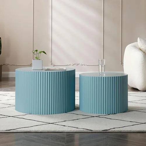Miniatura 13 de Moderna mesa auxiliar anidable, mesa auxiliar redonda de madera, juego de 2 para espacios pequeños, sala de estar, color negro