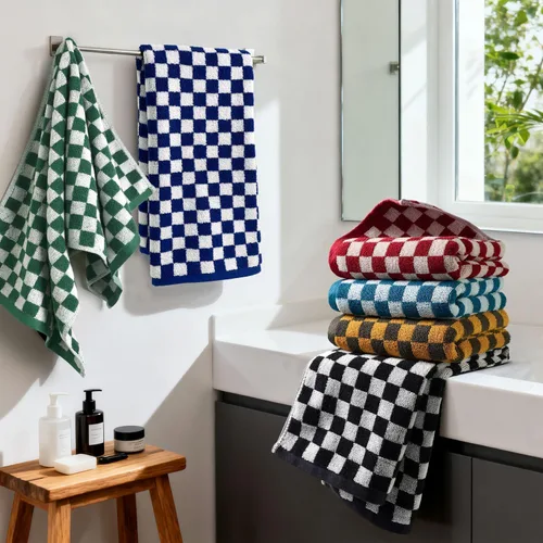 Miniatura 9 de Jacquotha Juego de 6 toallas de mano a cuadros, toallas de baño y cocina de algodón para uso diario, 13 x 29 pulgadas, varios