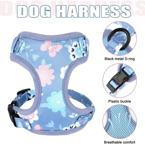 Miniatura 2 de Beirui Collares, arneses y correas para perritas adorables - Juego de collar y correa ajustable para perros con flor - Arnés de chaleco de malla