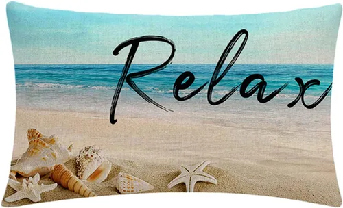 Miniatura 2 de Juego de 4 fundas de almohada de playa de verano con estrellas de mar y océano azul, rectangular, fundas de cojín de cintura con temática náutica