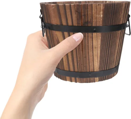 Miniatura 5 de DOITOOL Maceta rústica de madera en barril: cubo de madera para whisky, macetas para plantas de interior y exterior, contenedor para el hogar