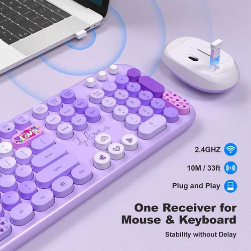 Miniatura 99 de KNOWSQT Combo de teclado y ratón inalámbrico, teclados lindos de tamaño completo estilo máquina de escribir 2.4G azul colorido - receptor USB Plug