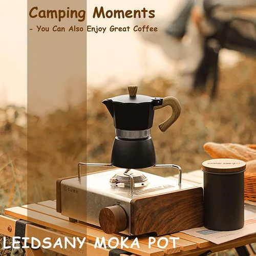 Miniatura 4 de Moka - Cafetera de café italiano, cafetera italiana, cafetera de 6 tazas/10 onzas, estufa de aluminio, cafetera para camping, cafetera cubana manual