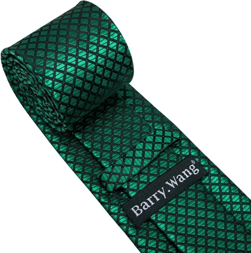 Miniatura 167 de Barry.Wang Juego de corbatas a cuadros para hombre con pañuelo gemelos de rayas clásicas