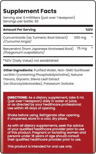 Miniatura 9 de Rho Nutrition Curcumina liposomal + resveratrol (paquete de 1) – Suplemento de curcumina líquida de ultra alta absorción – Promueve la comodidad