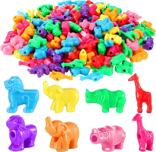 Hicarer 180 cuentas en forma de animal de plástico zoológico de animales de poni, coloridas cuentas de artesanía marina y selva, 0.66 libras con