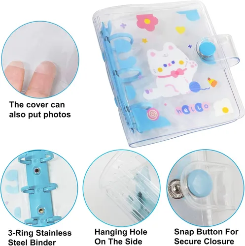 Miniatura 3 de 20 hojas, 40 bolsillos, 3 pulgadas, mini álbum de fotos en hojas sueltas, recargable, 3 anillos, carpeta transparente para tarjetas fotográficas