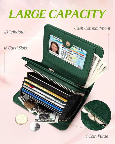 Miniatura 3 de Bistup Cartera para tarjetas de crédito para mujer, de cuero, para mujeres, adolescentes, niñas, tarjeteros, monedero de acordeón, pequeño, mediano