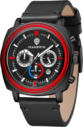 JIANDUN Reloj de pulsera para hombre color negro minimalista resistente al agua para hombre unisex con correa de cuero