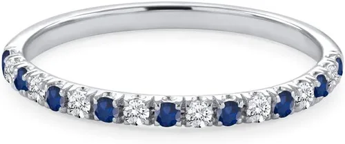 Miniatura 10 de Blue Sapphire & White Diamond Half Eternity Wedding Band For Women, 14k Gold Finish Sapphire Wedding Band, Ladies Alternate Diamond Ring