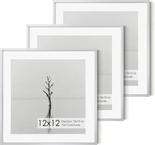 Miniatura 108 de Portarretratos de metal de 16 x 20 pulgadas con paspartú de 11 x 14 pulgadas, acabado de aluminio cepillado, parte delantera de vidrio templado