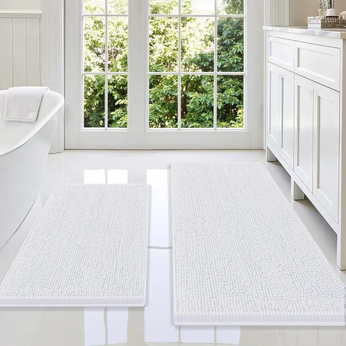 Miniatura 10 de Smiry Juego de 2 alfombras de baño, felpilla suave y absorbente, lavable a máquina, antideslizantes, para bañera, ducha y suelo